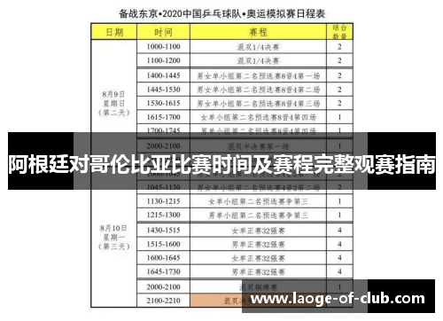 阿根廷对哥伦比亚比赛时间及赛程完整观赛指南