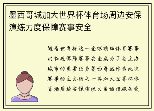 墨西哥城加大世界杯体育场周边安保演练力度保障赛事安全